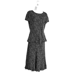 Talbots Silk Black & White Print Skirt Set Suit 12